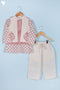 Cotton Boys Kurta Pajama Set With Vest In Block Print
